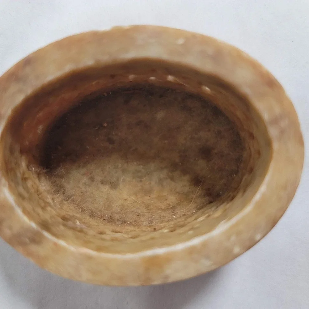 Beige Stone Trinket Box Oval‎ Mini Carved Floral Inlay Decor Gift Rustic